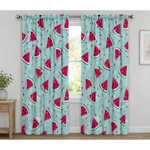 Ambesonne Watermelon Window Curtains 2-Panel Set Mint Green 56x63 Rod Pocket New